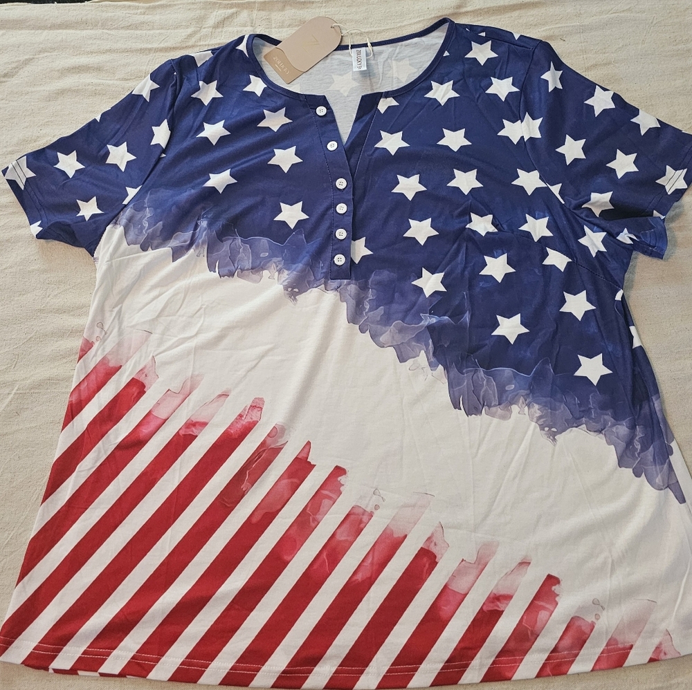 Zolucky Brand Blue and Red Stars & Stripes Women's Tee.